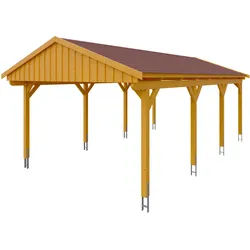 Skan Holz Fichtelberg - Satteldach Einzelcarport Breite 423 cm Gr. 2 - 423 x 808 cm Dachschalung mit Dachschindeln (rot) eiche hell Holzcarport