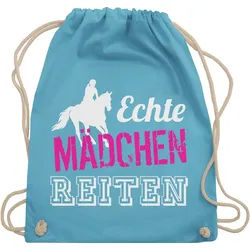 Shirtracer Turnbeutel Echte Mädchen reiten, Pferd blau