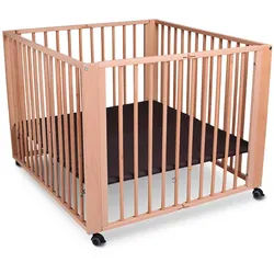 tiSsi Laufgitter , Holz , Buche , massiv , 93x100x75 cm , Made in Europe , gepolsterter Boden, höhenverstellbar, zusammenklappbar , Baby & Kindermöbel, Babyzimmer, Laufgitter