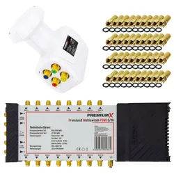 PremiumX SAT-Multischalter Multischalter Set 5/16 Multiswitch SAT Quattro LNB weiß 40x F-Stecker