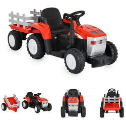 Moni Elektro-Kinderauto Kinder Elektrotraktor Dallas, Belastbarkeit 30 kg, mit Anhänger, Fernbedienung, Musik, Lichter rot