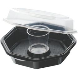 DUNI Octaview Menübox mit Dressingglas, schwarz/transparent, Einweg-Menüschale für kalte Speisen, 1 Karton = 6 x 35 Stück = 210 Stück, 950/90 ml