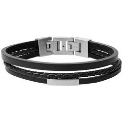 Fossil Armband JF03322040 Armband Herren Multi-Strand Steel and Black Leather