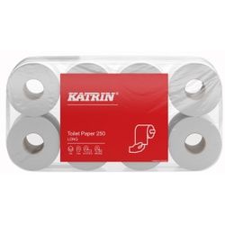 KATRIN Toilettenpapier 250 Blatt, 3-lagig, Stark, qualitativ hochwertiges konventionelles Toilettenpapier, 3-lagig , 1 Paket = 6 Packungen à 8 Rollen