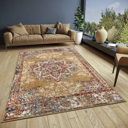 Teppich HANSE HOME "Maderno", gold, B:57cm H:8mm L:90cm, Jute, Polyester, Polypropylen (PP), Teppiche, Teppich, Läufer, Orientalisch, Kurzflor, Wohnzimmer, Schlafzimmer, Esszimmer