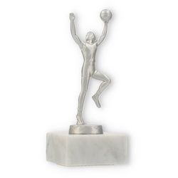 Pokal Metallfigur Basketballer silbermetallic auf weißem Marmorsockel 15,8cm