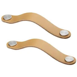 SO-TECH® Möbelgriff OSTERNAS Ledergriff Designgriff echt Rindsleder & Edelstahl (2-St), Schrankgriff BA 128 mm Edelstahl / helles Khaki gelb Möbelgriff BA 128 mm