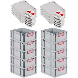 PROREGAL 10x Eurobox NextGen Color mit Scharnierdeckel & Verschlüssen | HxBxT 17x30x40cm | 16 Liter | Griffe rot geschlossen | Glatter Boden