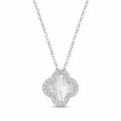 salazar.plus Kette mit Anhänger 925 Silberkette vergoldet vierblatt Kleeblatt mit Perlmutt Zirkonia, 925 Silberkette mit Kleeblatt, Perlmutt & Zirkonia – vergoldet silberfarben