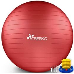 TRESKO Gymnastikball mit GRATIS Übungsposter inkl. Luftpumpe Yogaball, BPA-Frei Sitzball Büro Anti-Burst inkl. Luftpumpe, Fitnessball rot 85 cm