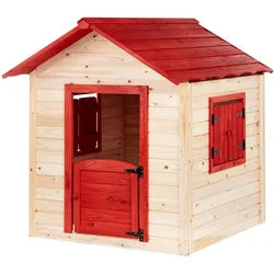 Beliani Gartenspielhaus Heller Holzfarbton Pelopio , Hellbraun, Rot , 138x131x111 cm , Freizeit & Co, Gartenspielzeug, Spielhäuser