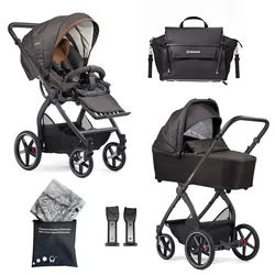 Gesslein Kinderwagenset , Braun, Cognac , Textil , 57x129x100 cm , EN 1888, UV 50+, Made in Germany , Feststellbremse, Federung, kugelgelagerte Räder, für Babyschale geeignet, Griff in Lederoptik, Reflektorstreifen,5-Punkt-Gurt, Gurtschoner, Schutzbügel abnehmbar, Verdeck abnehmbar, Sichtfenster, Sitz umsetzbar,Matratze, zusammenklappbar, Bezug abnehmbar und waschbar , Baby On Tour, Kinderwagen, Kombikinderwagen