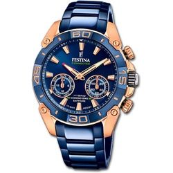 Festina Quarzuhr Festina Herrenuhr Chrono Bike, Herrenuhr Edelstahlarmband blau, rund, extra groß (ca. 46mm) blau