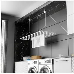 Erica Wäscheständer Decke, Hängender Wäschetrockner, Vertikal Zusammenklappbar 2.5 Meter, Metall mit PVC-freier Kunststoffbeschichtung, Weiß 120 cm x 50 cm