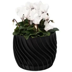 Shapes - Decorations Blumentopf The Plant Pot - Blumentopf mit integriertem Unterteller (Einzelmodell, 1 x Blumentopf mit integriertem Untersetzer), Spiraloptik schwarz Ø 12 cm