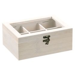 Kesper Aufbewahrungsbox für Tee, Bambus, weiß, Praktische Teebox mit einem Sichtfenster aus Kunststoff, 1 Aufbewahrungsbox, Maße (B x L x H): 16 x 22 x 9 cm