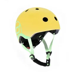 Scoot and Ride Kinderhelm , Gelb , Kunststoff, Textil , Gr. Xxs-S , RoHS , Magnetverschluss, mit LED-Licht, Kinnpolster , Freizeit & Co, Sport & Fitness, Fahrräder, Kinderhelme