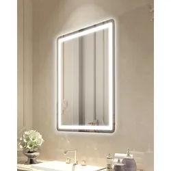 VEVOR LED-Badezimmerspiegel Kosmetikspiegel (60 x 80 cm) mit Front- und Hintergrundbeleuchtung, beschlagfreier Spiegel, stufenlos dimmbarer Badezimmerspiegel mit 3 Farbtemperaturen, Wandmontage