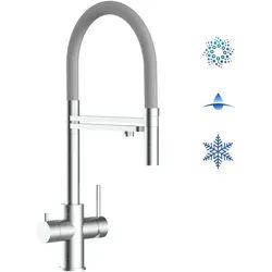 5 Wege Wasserhahn Küchenarmatur, Edelstahl Massiv mit 360° schwenkbarem Auslauf, abnehmbare 2 strahl Handbrause, Gebürstet / Grau