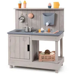 Muddy Buddy Matschküche , Hellgrau , Holz , 40x90x80 cm , Fsc, EN 71, Europäischer Sicherheitsstandard , mit Holzschutz vorbehandelt , Gartenmöbel, Kinder-Gartenmöbel