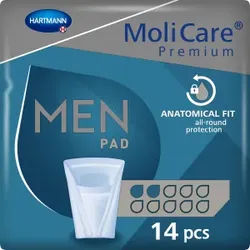 MoliCare® Premium MEN pad Inkontinenzeinlage, Inkontinenzvorlage bietet optimalen Schutz speziell für Männer, 2 Tropfen, 1 Packung = 14 Einlagen