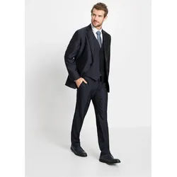 bonprix Anzug (Set, 4-tlg) bestehend aus Sakko mit Reverse, Weste, Flatfront-Hose und Krawatte blau 60