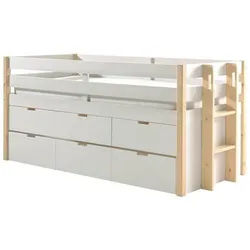 Mid.you Stauraumbett , Weiß, Kieferfarben , Holzwerkstoff , Kiefer , Höhe ca. 17 cm , 90x200 cm , Lattenrost,nicht verstellbar , Schlafzimmer, Betten, Stauraumbetten
