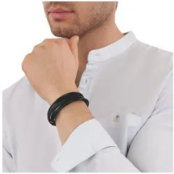 TOM TAILOR Lederarmband Schmuck Geschenk Edelstahl Leder schwarz