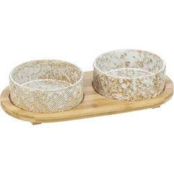 TRIXIE Napf-Set, Keramik/Bambus, 2 x 0,8 l / Ø 16 cm / 39 x 8 x 20 cm
