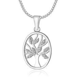 NAHLE Kette mit Anhänger Silberkette Lebensbaum Kette, 925 Silber Anhänger mit Zirkonia - rhodiniert silberfarben 50cm