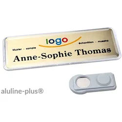 10 Namensschilder aluline-plus®, magnetisch 76 x 25 mm | gold | smag® Magnet, Aluminium