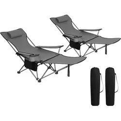 Woltu Campingstuhl (2 St), klappbar für Outdoor mit Armlehnen Getränkehalter grau