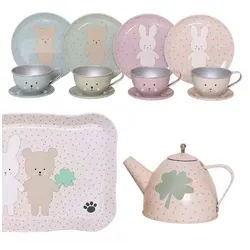 JaBaDaBaDo Puppengeschirr Teeservice Bunny & Teddy Natur 3J+, (15-tlg), inkl. kleinem Köfferchen