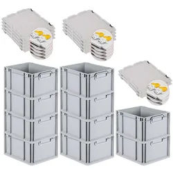 PROREGAL 10x Eurobox NextGen Grip mit Scharnierdeckel & gelben Verschlüssen | HxBxT 22x30x40cm | 20 Liter | Griffe geschlossen | Glatter Boden