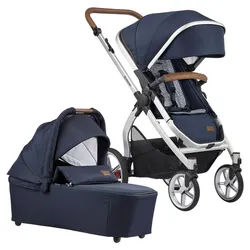 Gesslein Kinderwagenset , Braun, Dunkelblau , Textil , 4-teilig , 57x129x100 cm , Made in Germany, EN 1888, UV 50+ , Feststellbremse, Federung, kugelgelagerte Räder, für Babyschale geeignet, Griff in Lederoptik, Reflektorstreifen,5-Punkt-Gurt, Gurtschoner, Schutzbügel abnehmbar, Verdeck abnehmbar, Sichtfenster, Sitz umsetzbar,Matratze, zusammenklappbar, Bezug abnehmbar und waschbar , Baby on Tour, Kinderwagen, Kombikinderwagen
