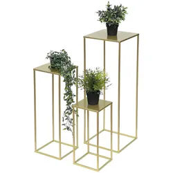 DanDiBo Blumenhocker 3er Set Metall Gold Eckig 96406 , Goldfarben , 30x82x30 cm , Wohnzimmer, Wohnzimmertische, Blumenständer