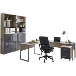 Mid.you Büro , Sonoma Eiche, Anthrazit Hochglanz , Metall, Holzwerkstoff , 4,4 Fächer , 3 Schublade(n) Schubladen , Made in Germany , erweiterbar, abschließbar , Büromöbel, Büromöbel-Sets & Büromöbel-Serien, Büromöbel-Sets & Büromöbel-Serien