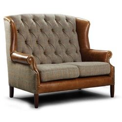 Casa Padrino Chesterfield-Sofa Luxus Chesterfield 2er Sofa Grau / Braun / Dunkelbraun 183 x 90 x H. 105 cm - Wohnzimmer Sofa mit Echtleder - Chesterfield Wohnzimmer Möbel