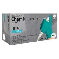 SolidSafety ChemN special Nitrilhandschuhe, puderfrei, grün, Unsterile Einmalhandschuhe mit optimaler Griffigkeit, 1 Karton = 10 Packungen à 100 Stück, Größe XL