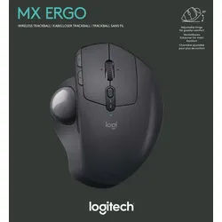 Logitech Maus MX Ergo, Wireless, Unifying, schwarz Optisch, 440 dpi, 8 Tasten, Trackball, Akku, Retail