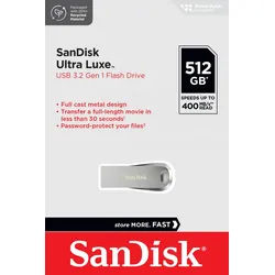 Sandisk USB 3.1 Stick 512GB, Ultra Luxe Typ-A, (R) 150MB/s, SecureAccess, Retail-Blister