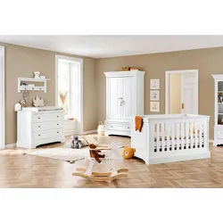 Pinolino Babyzimmer , Weiß , Holzwerkstoff , 3-teilig , 1 Fächer , 3 Schubladen , zum Juniorbett umbaubar, höhenverstellbar, Sprossen mit Normabstand, Aufbauanleitung im Karton, Lattenrost inklusive, Schlupfsprossen , Babymöbel & Kindermöbel, Babyzimmer, Babyzimmer-Serien