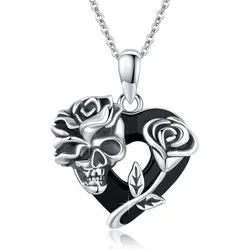 LuxusKollektion Kette mit Anhänger Totenkopf Halskette 925 Sterling Silber Gothic Schädel Rose Herz