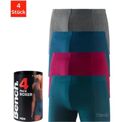 Boxer BENCH. "Boxershorts für Herren", Herren, Gr. XXL, 4 Stk., bunt (blau, anthrazit, meliert, petrol, bordeaux), Jersey, Obermaterial: 95% Baumwolle, 5% Elasthan, unifarben, körpernah, Unterhosen, Unterhosen in der Dose mit kleinem Logodruck auf dem Bein