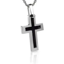 Karisma Kette mit Anhänger Edelstahl Anhänger Kreuz Enamel Schwarz Mit Edelstahl Kette, - EPD1639 - 55 Zentimeter