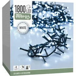 LED-Clusterlichterkette kaltweiß, 1800 LEDs, grünes Kabel, Innen/Außen, 39m