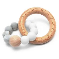 Jimmylee BEIßRING , Grau, Weiß, Kernbuche , Holz, Kunststoff, Textil , Buche , massiv , 7x3x9 cm , BPA-frei, Fsc, Reach, EN 71 , Pflegen, Schnuller & Beissringe