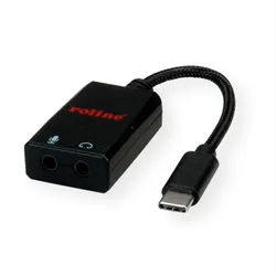 ROLINE Adapter USB Typ C - 2x 3,5mm Audio, ST/BU Computer-Adapter USB Typ C (USB-C) Männlich (Stecker) zu Klinke 3,5 mm, 3-polig Stereo (Mini-Klinke) Weiblich (Buchse), 13.0 cm schwarz