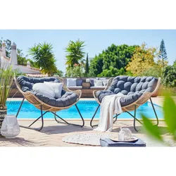 Ambia Garden Gartenstuhl , Anthrazit, Dunkelgrau, Hellbraun , Metall, Kunststoff, Textil , Kufe , 97x83.5x110.5 cm , wetterfest , Gartenmöbel, Gartensessel