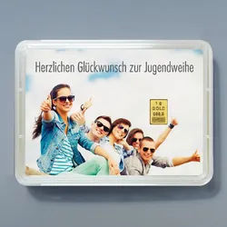 Goldbarren 1g Glückwunsch Jugendweihe (Motivbox)